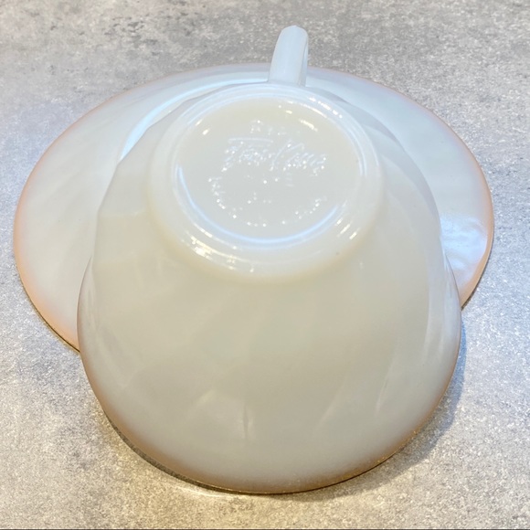Fire King Milk Glass White and Gold Cup and Saucer - White Swirl made by Anchor - Picture 5 of 6